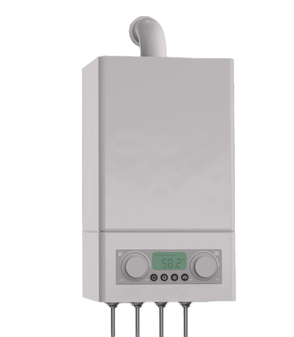 tankless hot water heater with water temperature setting displayed on the front